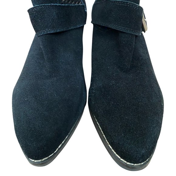 🍒SOLD🍒JEFFREY CAMPBELL Black Suede Mesh Buckle Booties Sz 9.5 - Picture 3 of 6